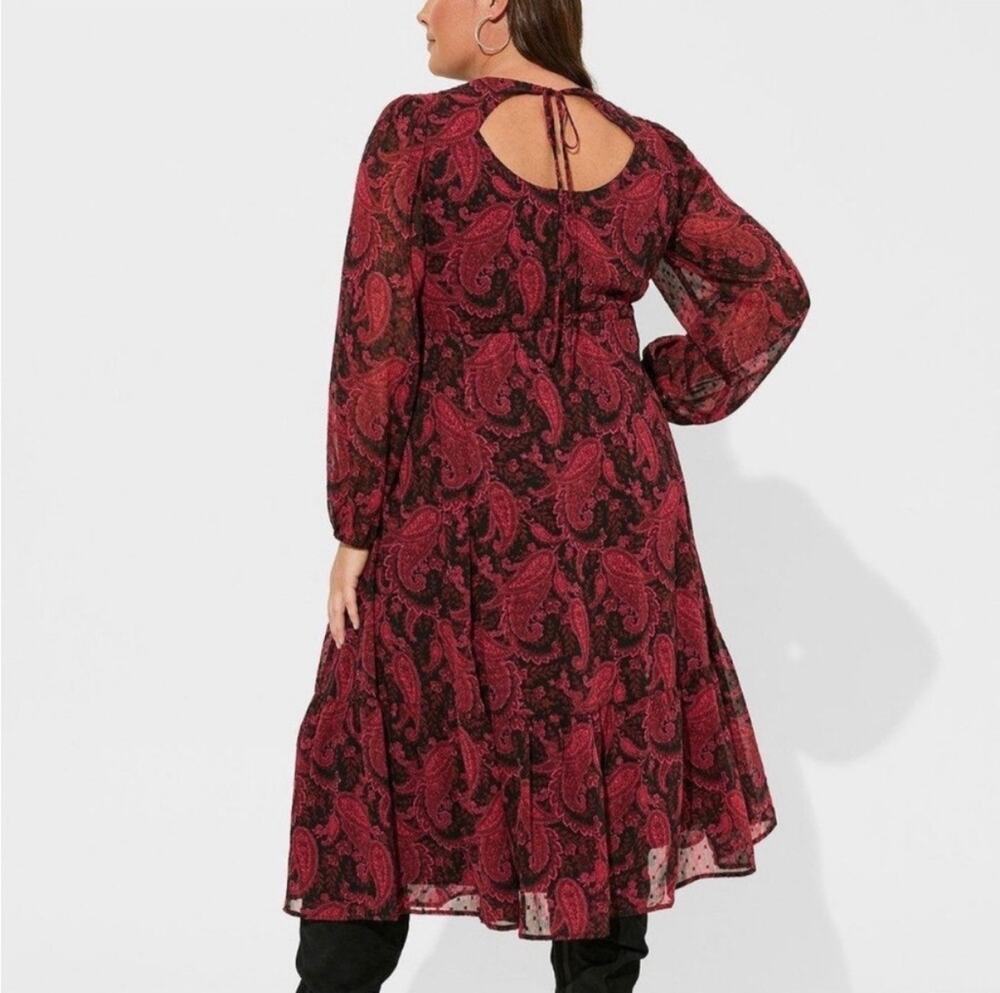 Torrid Black Red Romantic Goth Fairy Grunge Paisley Print Long Sleeve Dress Lrg